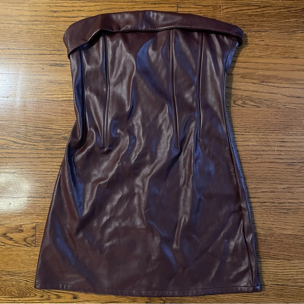 Sky to Moon  Faux Leather Strapless Mini Dress